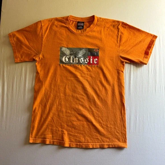 HARLEY DAVIDSON Shirt Vintage Y2K Mens Large Orange Eagle Graphic USA Style - Picture 1 of 6